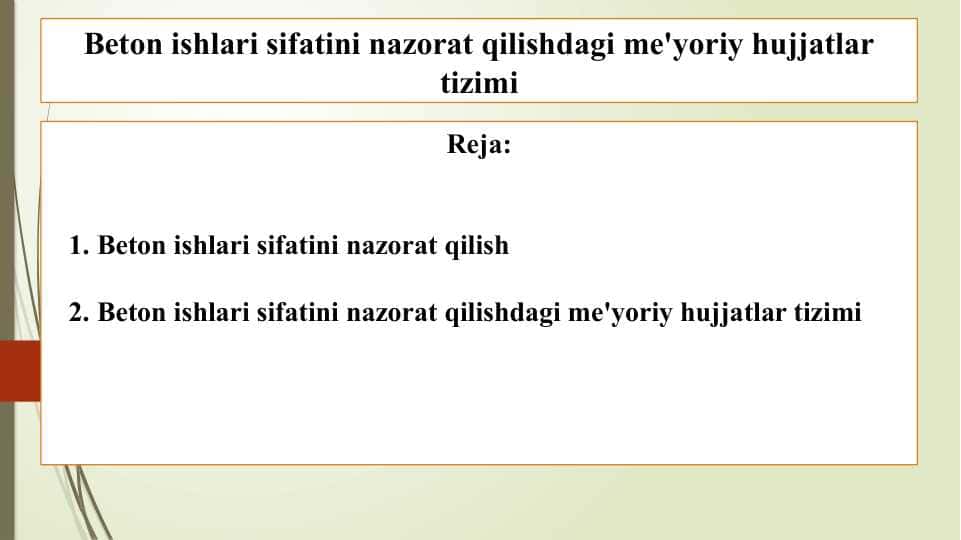 Beton ishlari sifatini nazorat qilishdagi me'yoriy hujjatlar tizimi 1