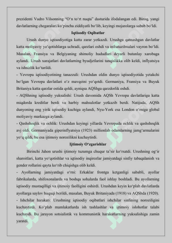 I-Jahon urushining natijasi va insoniyat tarixiga ta’siri   mavzusida ma’ruza 25 4