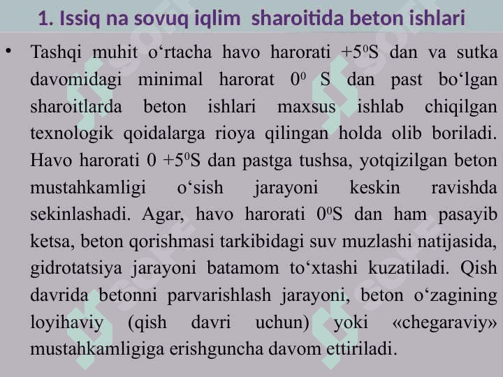 Ekstremal (Issiq va sovuq) iqlim  sharoitida beton ishlarini bajarish xususiyatlari 4