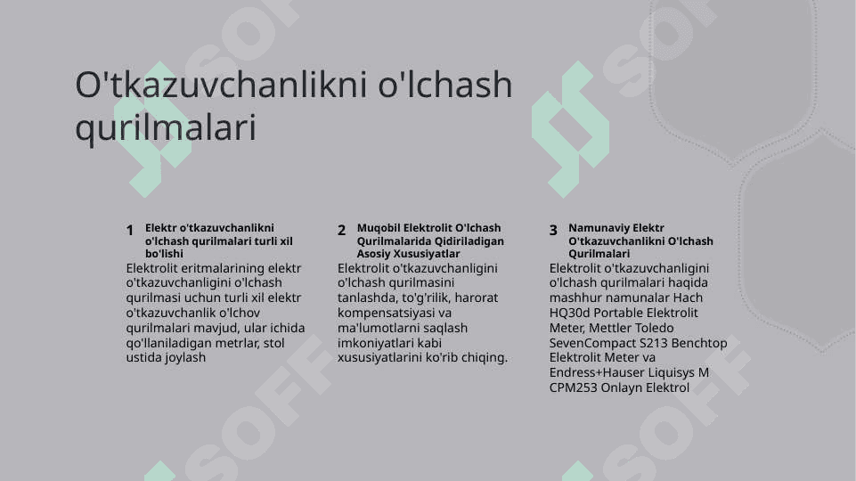 Elektrolit eritmalarining elektr o'tkazuvchanligini o'lchash qurilmasini o'rganish. 8