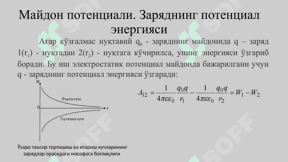 Elektrostatik maydonda zaryadni ko‘chirishda bajarilgan ish. 8