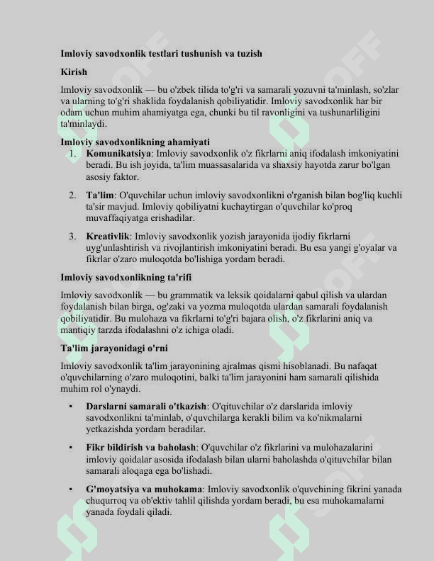 Imloviy savodxonlikka oid test topshiriqlarini tuzish va bajarish 2