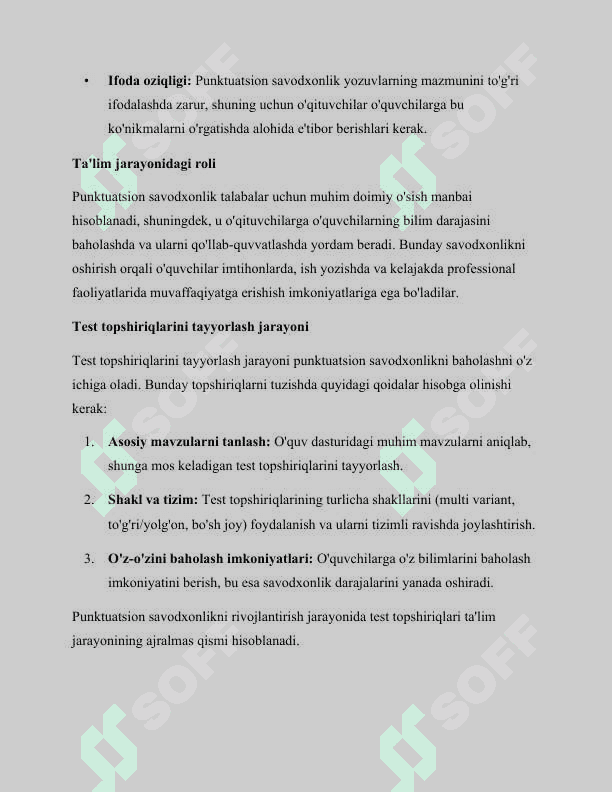 Punktuatsion savodxonlikka oid test topshiriqlarini tuzish 2
