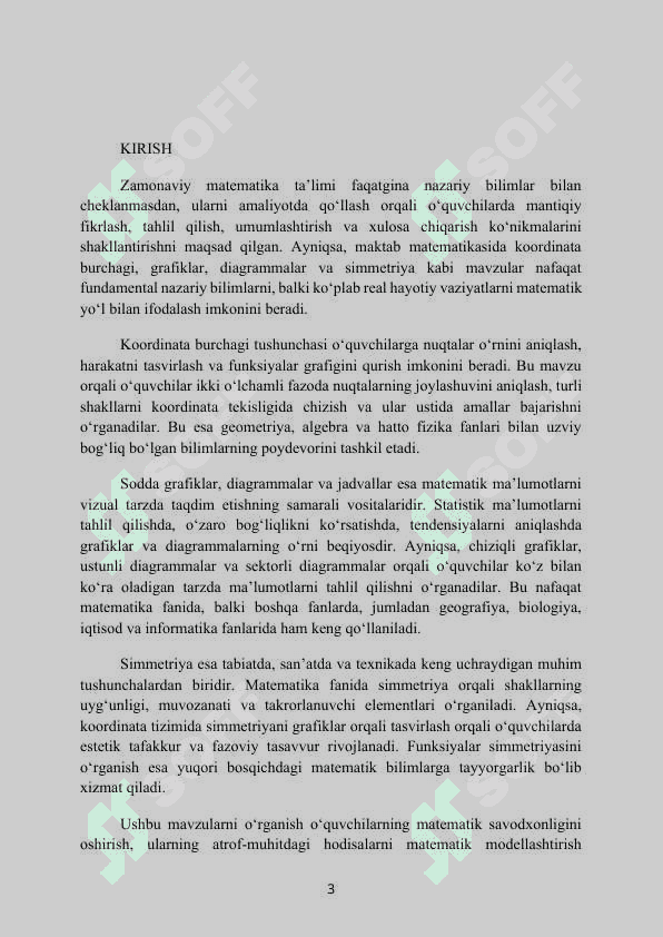 MAVZU: KOORDINATA BURCHAGI. SODDA GRAFIKLAR, DIAGRAMMALAR, JADVALLAR. SIMMETRIYA. Kurs ishi 3