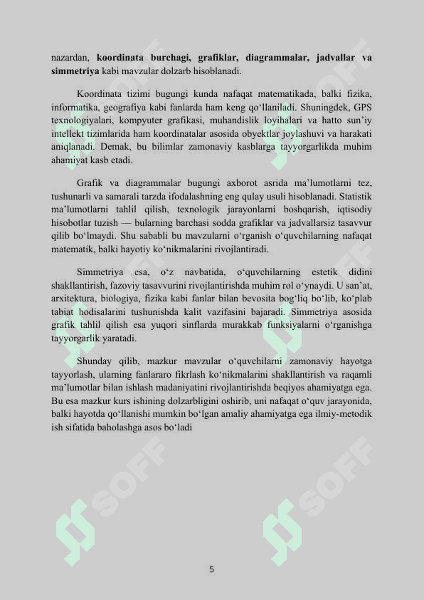 MAVZU: KOORDINATA BURCHAGI. SODDA GRAFIKLAR, DIAGRAMMALAR, JADVALLAR. SIMMETRIYA. Kurs ishi 5