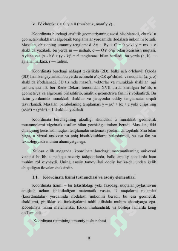 MAVZU: KOORDINATA BURCHAGI. SODDA GRAFIKLAR, DIAGRAMMALAR, JADVALLAR. SIMMETRIYA. Kurs ishi 8