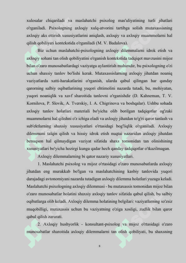 Amaliyotchi psixolog ishidagi etikaviy dilemmalar 8
