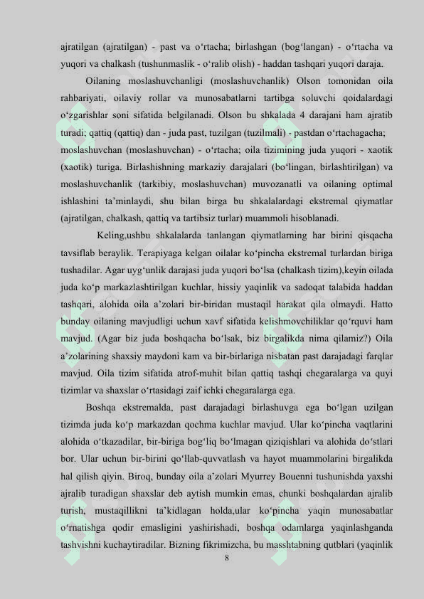 OLSONNING SIRKULYAR MODELI.OILAVIY TIZIMNI BAHOLASHDA UCHBURCHAK YAGONA BIRLIK SIFATIDA 8