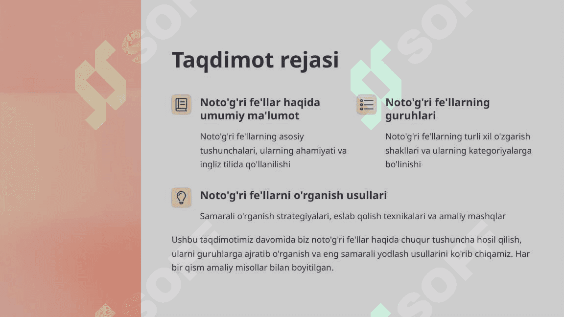 Noto'g'ri fe'llar jadvali Ingliz tilining asosiy qoidalari 2