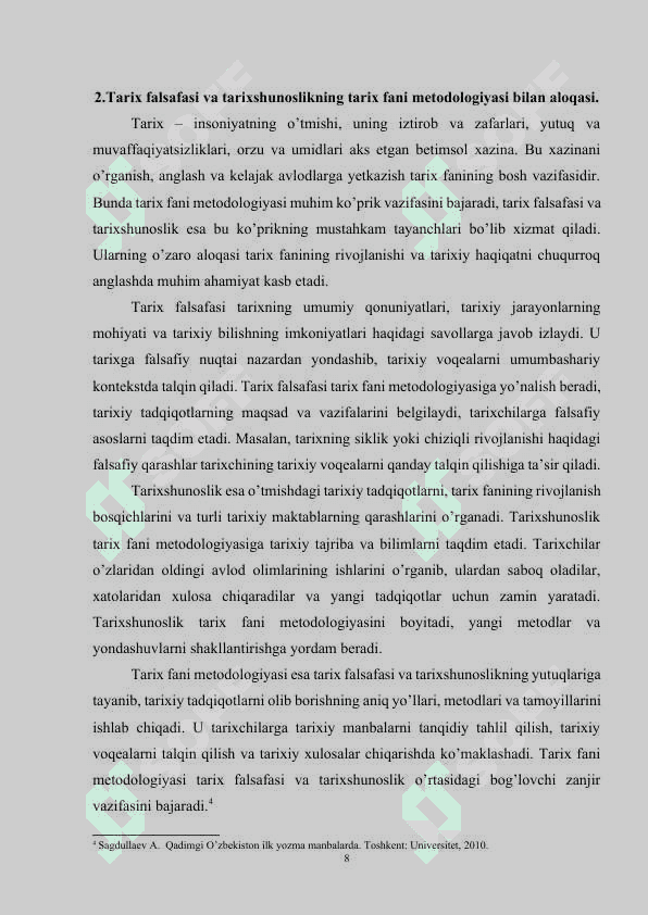 Tarix fani metodologiyasining rivojlanib borish qonuniyatlari 8