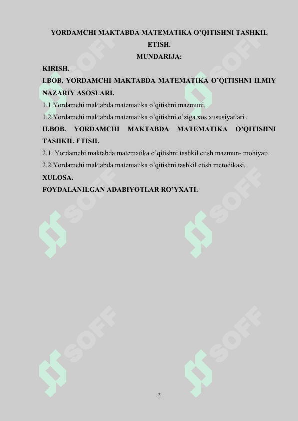 Yordamchi maktabda matematika o'qitishni tashkil etish 2