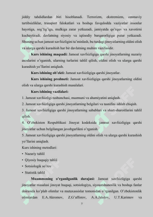 Jamoat xavfsizligiga qarshi jinoyatlar 5