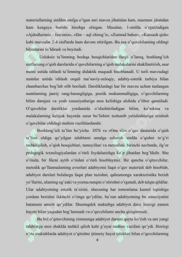 O’qish savodxonligi darslarida she’riy asarni o’rganishda samarali metod va usullardan foydalanish 8