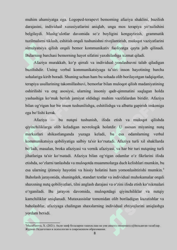 Afaziyada korreksion-tarbiyaviy yoʻnalishlarning asosiy yoʻnalishlari 8