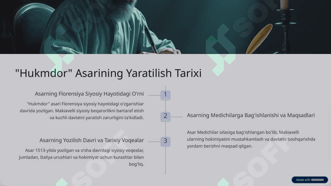 Makiavellining “Hukmdor” asari bo`yicha slayd 3