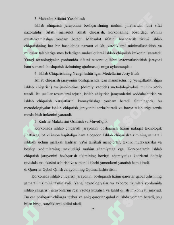 Korxonada ishlab chiqarish jarayonini boshqarish uchun axborot tizimini loyihalash. 5