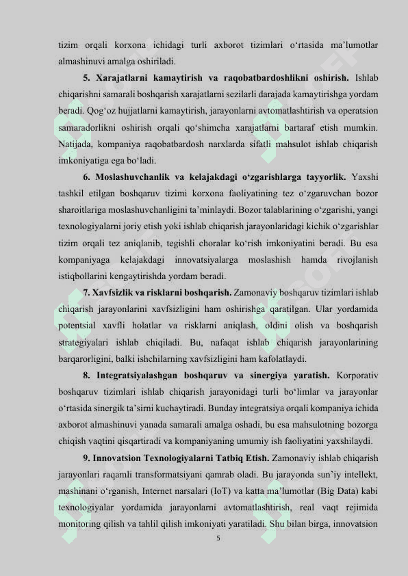 Korxonada ishlab chiqarish jarayonini boshqarish tizimini loyihalash. 5