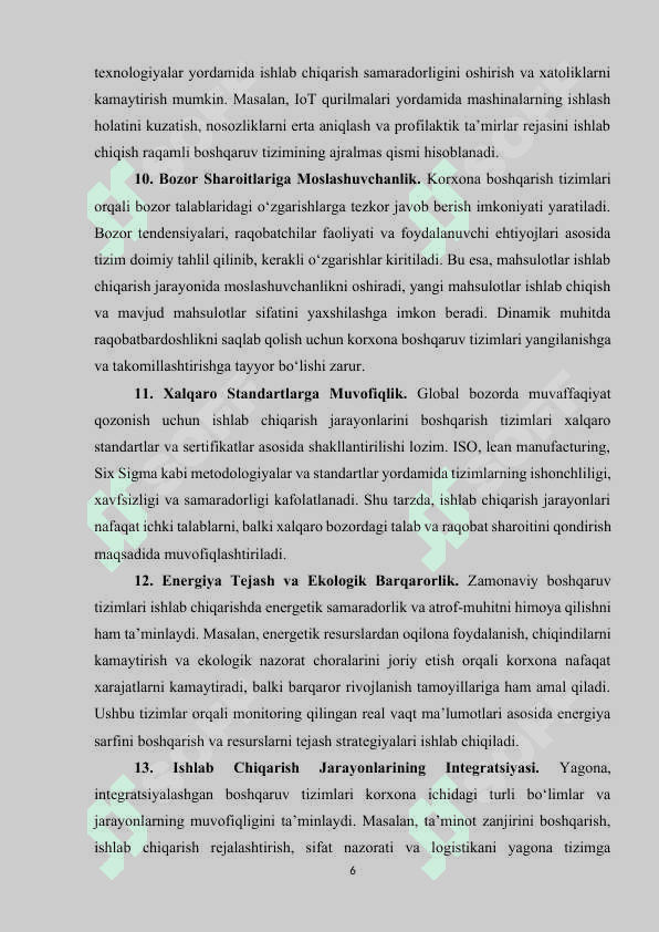 Korxonada ishlab chiqarish jarayonini boshqarish tizimini loyihalash. 6