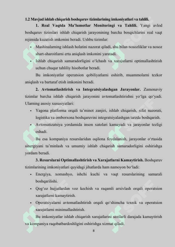 Korxonada ishlab chiqarish jarayonini boshqarish tizimini loyihalash. 8