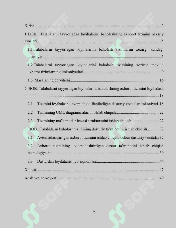 Loyihalarni baholash tizimini ishlab chiqish 2