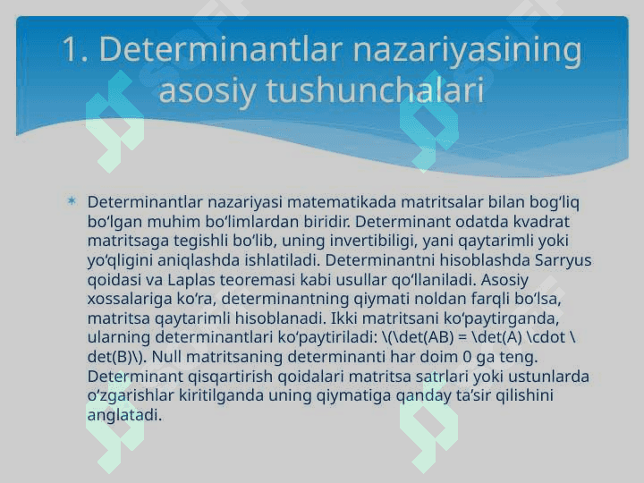 Determinantlar nazariyasini aksiomatik qurish 2