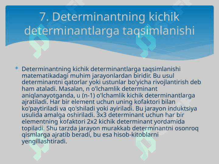 Determinantlar nazariyasini aksiomatik qurish 8