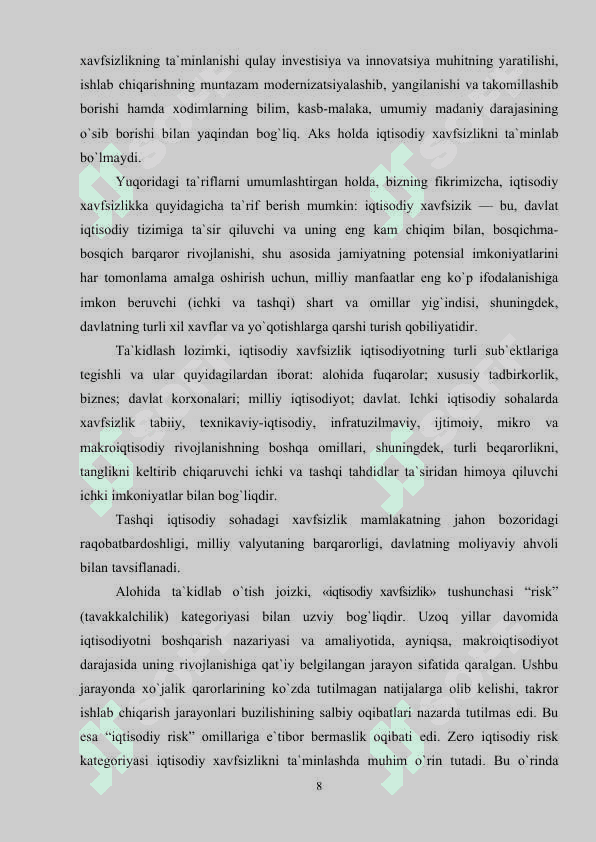 IQTISODIY XAVFSIZLIK VA UNING TURLARI 8