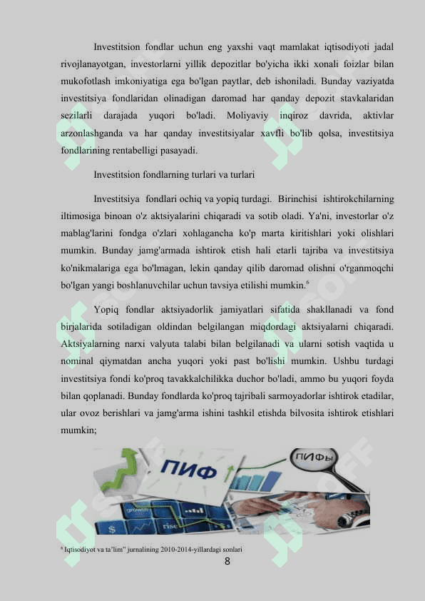 Investitsion fondlarning moliya bozoridagi operatsiyalari 8