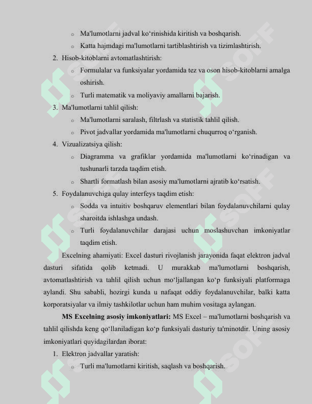 MS EXCEL DASTURI VA UNING AHAMIYATI, IMKONIYATLARI 5