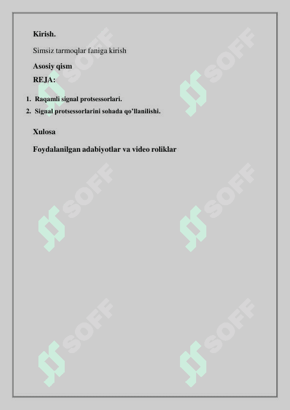 Signal protsessorlar ko’risatkichlari texnik parametrlari va arxitekturasini o’rganish va tahlil qilish. 2
