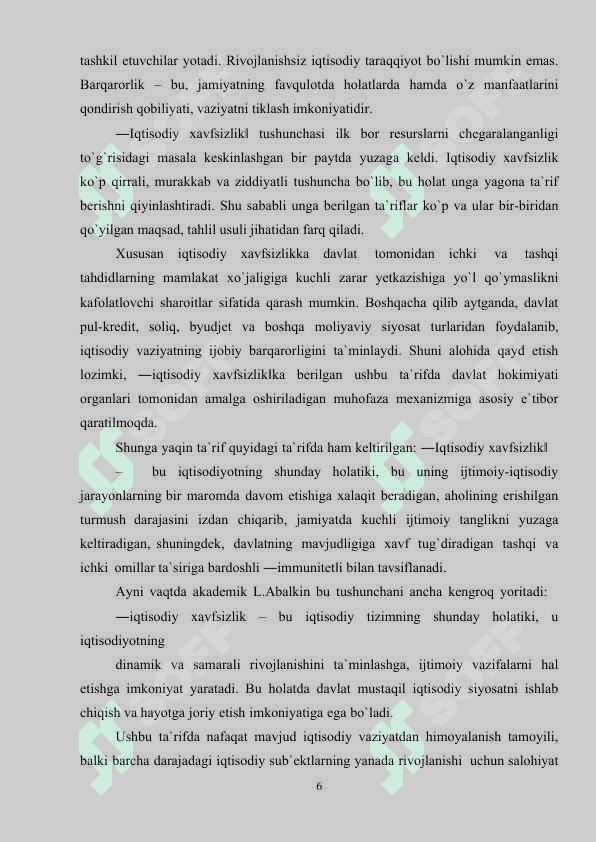 IQTISODIY XAVFSIZLIK VA UNING TURLARI 6