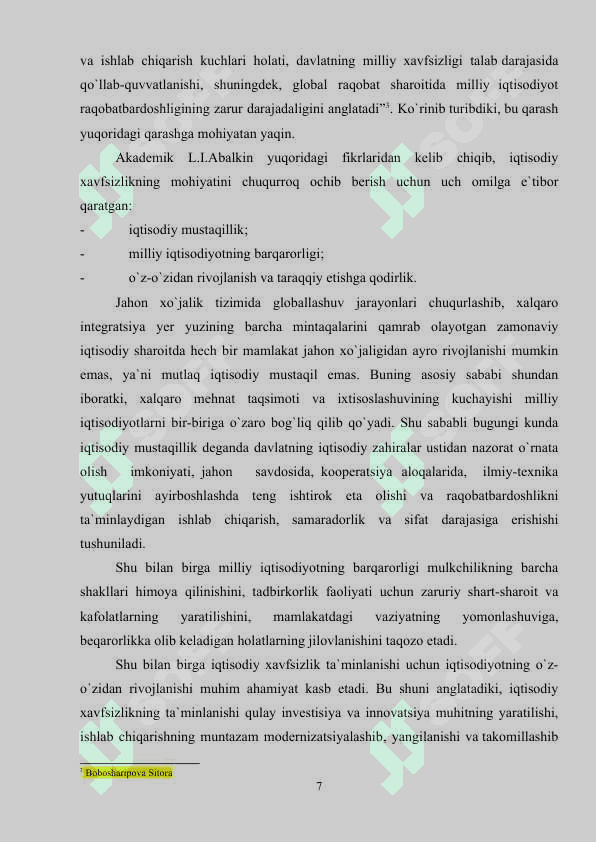 IQTISODIY XAVFSIZLIKNING KO`RSATKICHLARI VA MEZONLARI 7