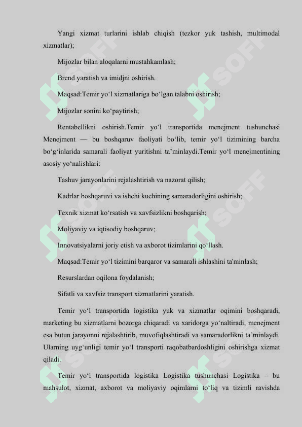TEMIR YO'L TRANSPORTIDA LOGISTIKA, MARKETING VA MENEJEMENT HAQIDA TUSHUNCHALAR 2