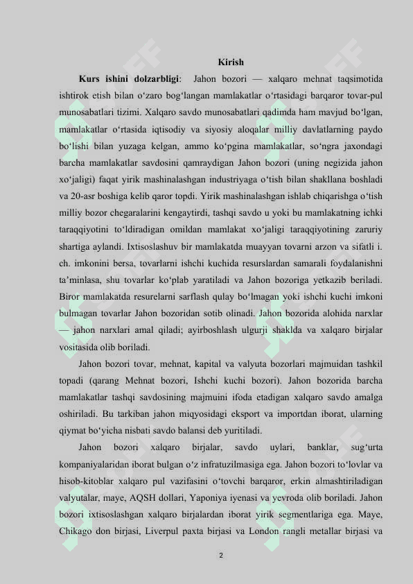 JAHON ISHCHI BOZORINING ASOSIY MARKAZLARI, HUDUDLARI. 2