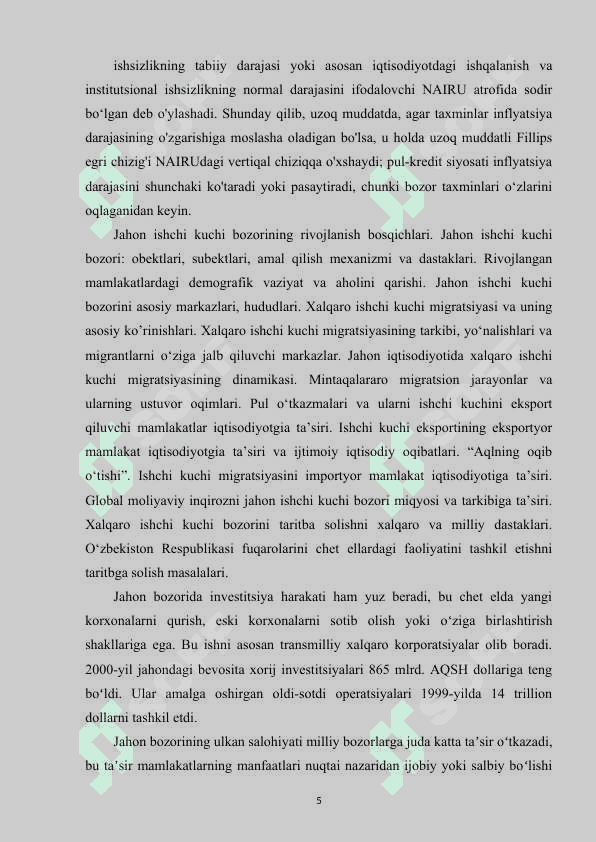 JAHON ISHCHI BOZORINING ASOSIY MARKAZLARI, HUDUDLARI. 5