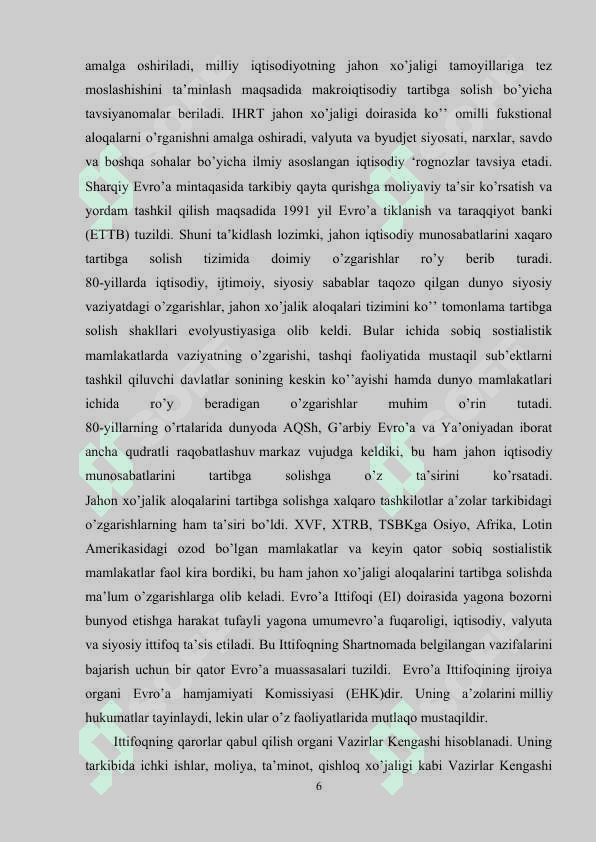 Jahon xo'jaligi aloqalarini xalqaro tartibga solinishi va ularda transmilliy korparatsiyalarning o'rni 6
