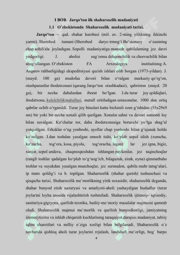 JARQO'TON ILK SHAHARSOZLIK MADANIYATI 4