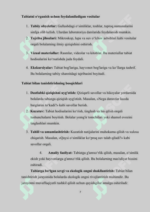 kurs ishi Maktabgacha yoshdagi bolalarni tabiat bilan tanishtirish bo‘yicha davlat talablari 7