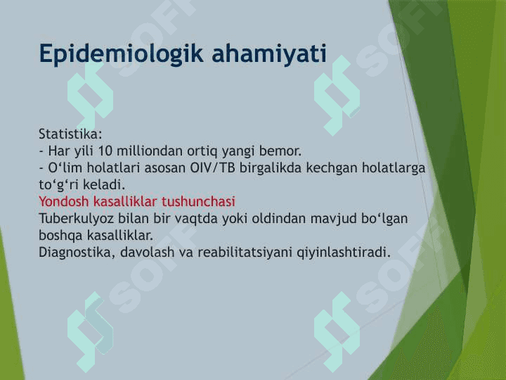 Tuberkulyoz dunyo bo‘yicha keng tarqalgan infeksion kasallik 6