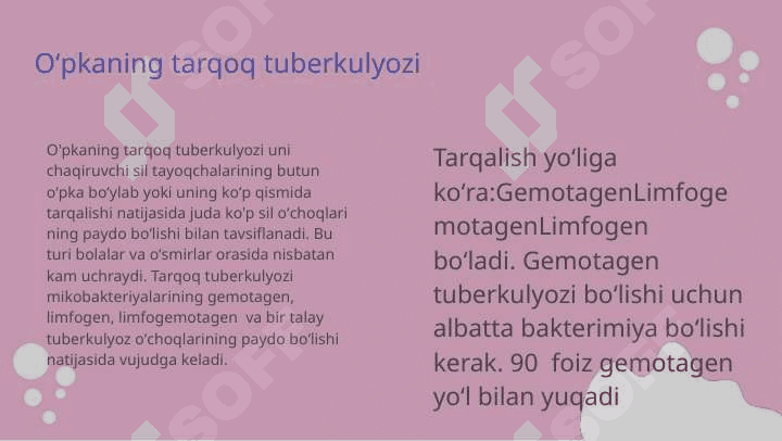 O'pkaning tarqoq tuberkulyozi. Millar tuberkulyozi. 3