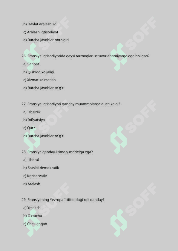 FRANSIYA IKKINCHI JAHON URUSHIDAN KEYINGI TEST-40 TA 7