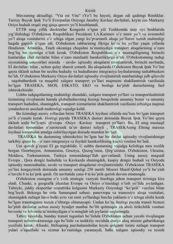 O’zbekiston iqtisodiyoti rivojlanishida xalqaro transport yo’llarining roli 2