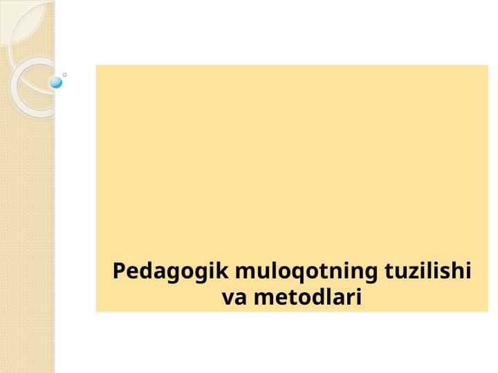 Pedagogik muloqotning tuzilishi va metodlari
