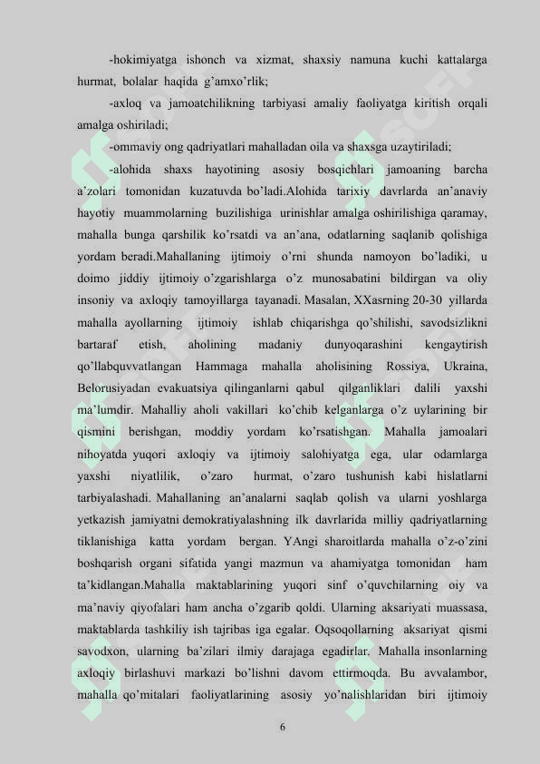 MAHALLALAR – IJTIMOIY O‘Z-O‘ZINI BOSHQARISH ORGANI 6