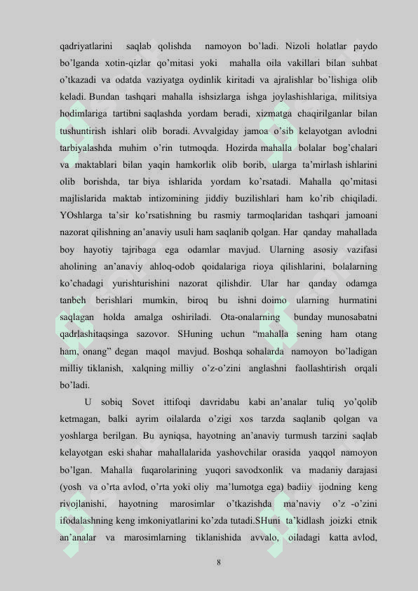 MAHALLALAR – IJTIMOIY O‘Z-O‘ZINI BOSHQARISH ORGANI 8