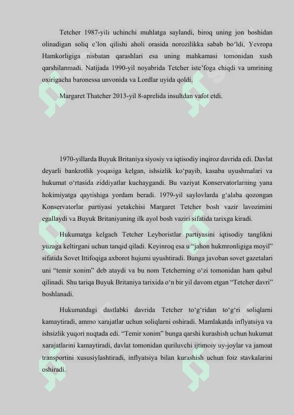 M.Tetcherning ichki va tashqi siyosati 4