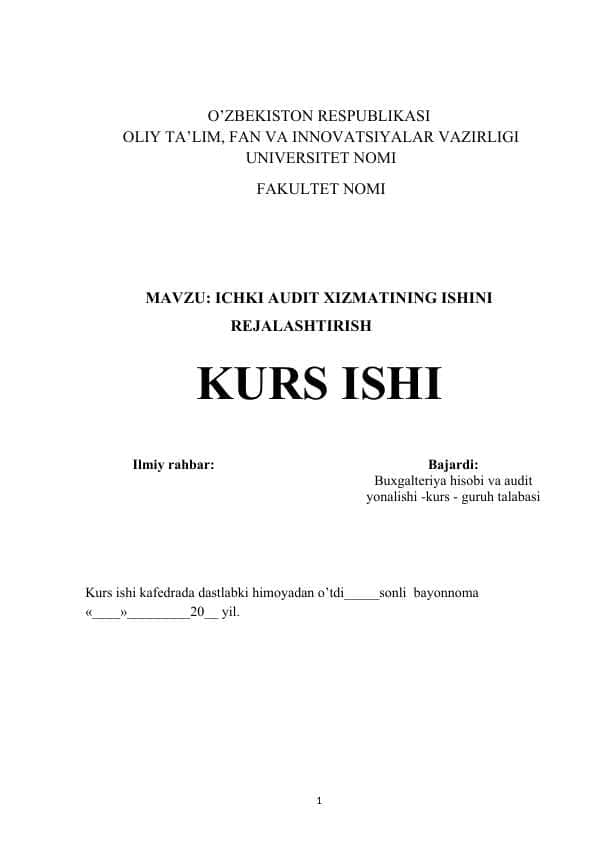 ICHKI AUDIT XIZMATINING ISHINI REJALASHTIRISH