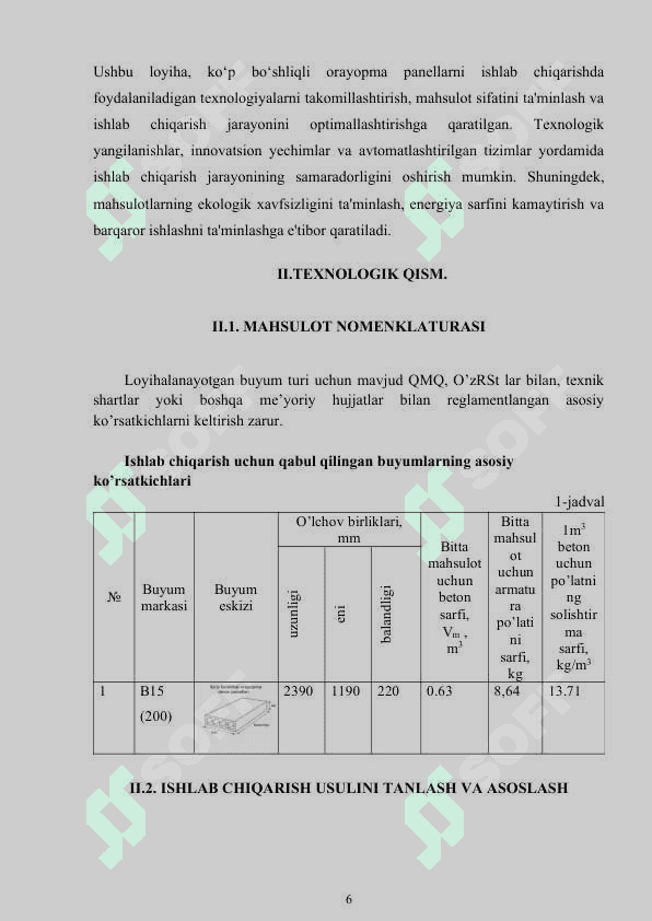 KO’P BO’SHLIQLI ORAYOPMA PANELLARNI ISHLAB CHIQARISHG SEHINI LOYIHALASH”. 6