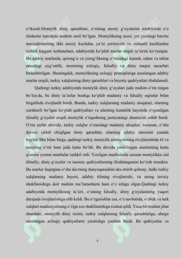Qadimgi turkiy moniylik adabiyotida axloqiy-tarbiyaviy masalarning badiiy talqini 7