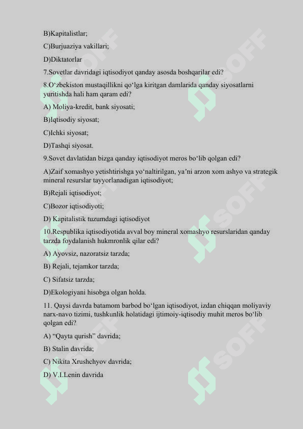 Oʻzbekistonning eng yangi tarixi fanidan 100ta test 2